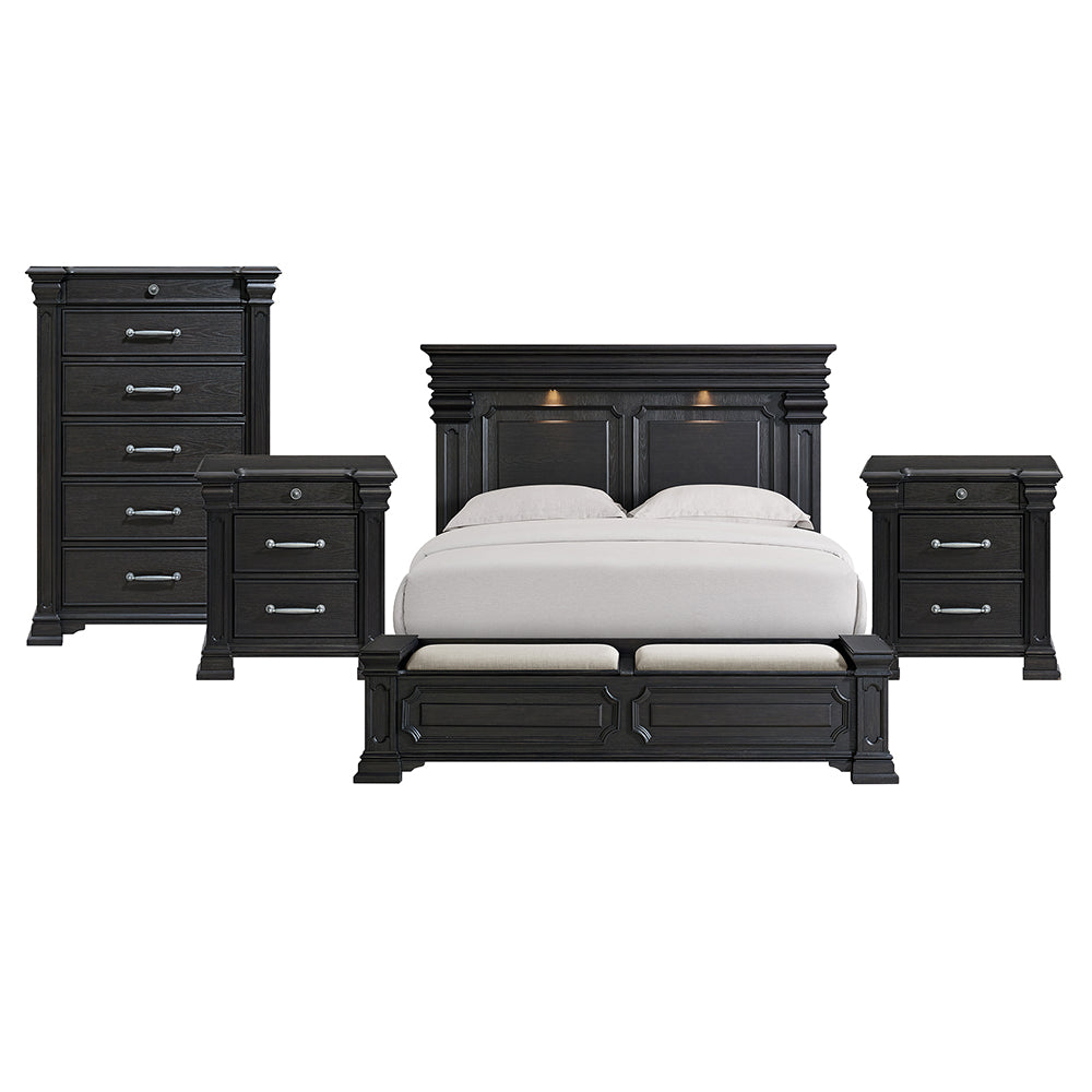 Picket House Furnishings - Paterson King Storage 4PC Bedroom Set in Black - B.10318.KSB.NSCH view 4