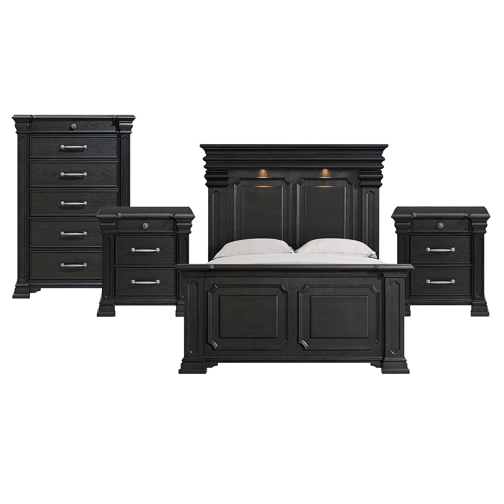 Picket House Furnishings - Paterson Queen 4PC Bedroom Set in Black - B.10318.QB.NSCH view 1