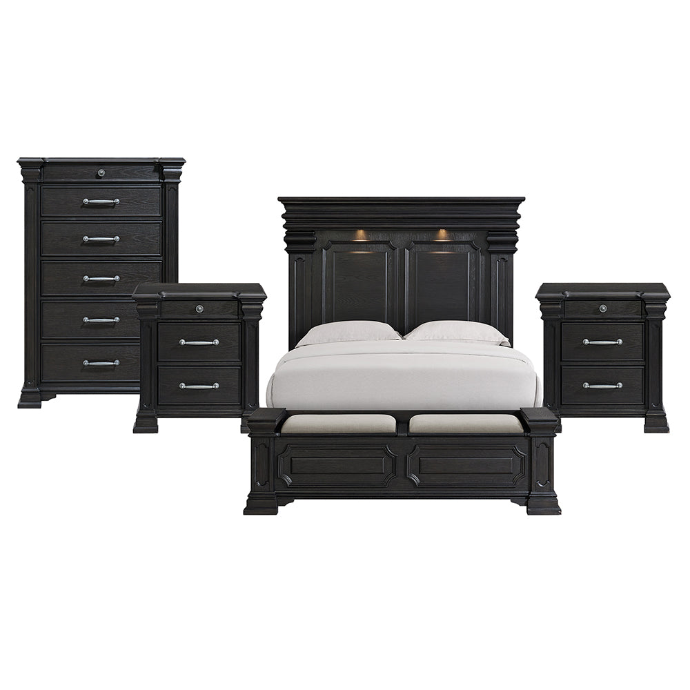 Picket House Furnishings - Paterson Queen Storage 4PC Bedroom Set in Black - B.10318.QSB.NSCH view 1