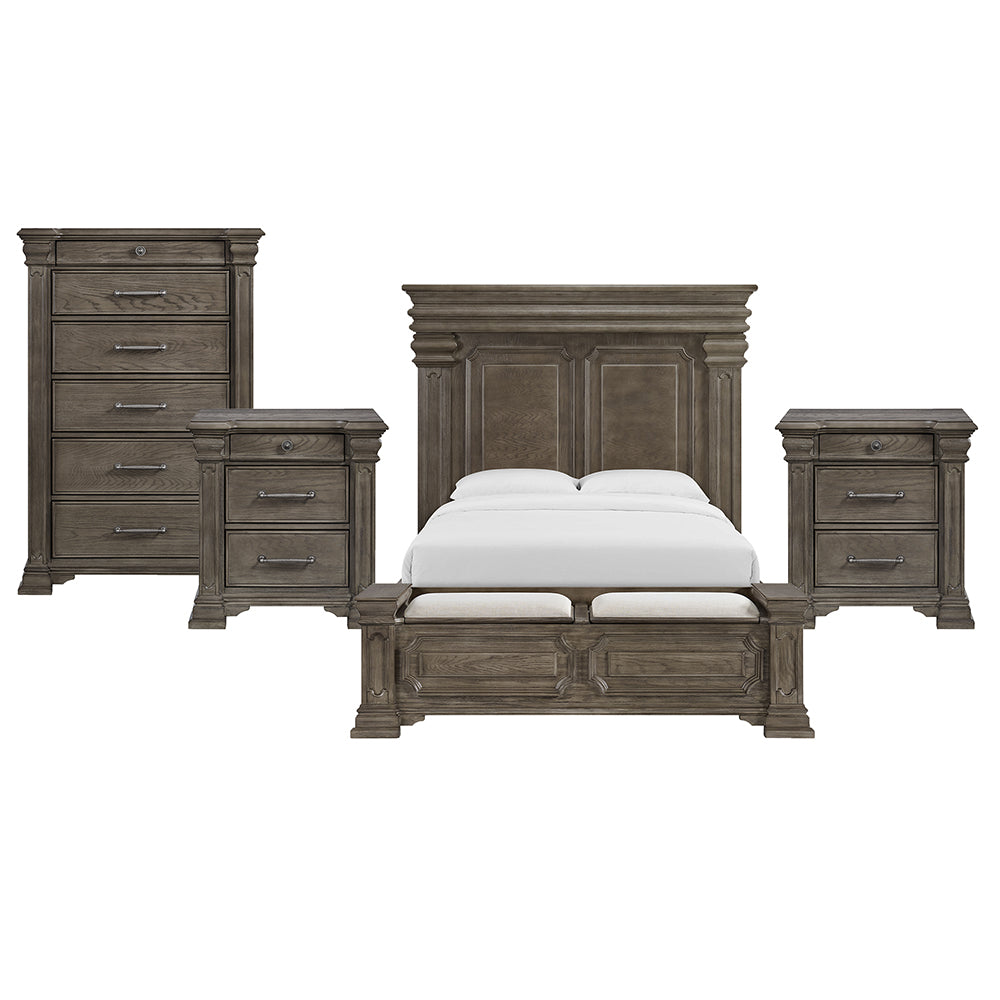 Picket House Furnishings - Paterson Queen Storage 4PC Bedroom Set in Grey - B.10315.QSB.NSCH view 1