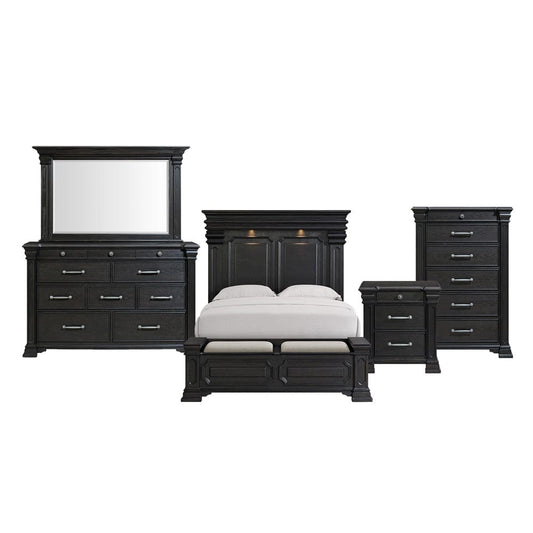 Picket House Furnishings -  Paterson Queen Storage 5PC Bedroom Set in Black - B.10318.QSB.5PC view 1