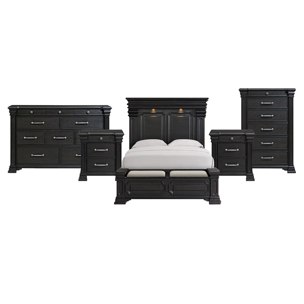 Picket House Furnishings - Paterson Queen Storage 5PC Bedroom Set in Black - B.10318.QSB.NSDRC view 1