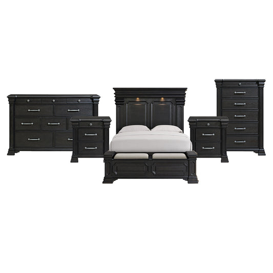 Picket House Furnishings - Paterson Queen Storage 5PC Bedroom Set in Black - B.10318.QSB.NSDRC view 1