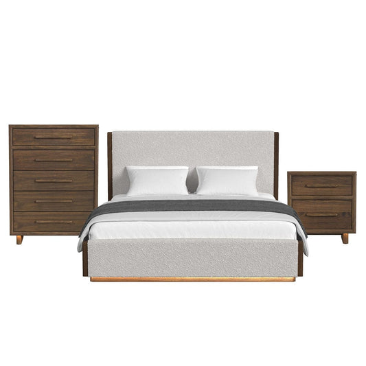 Picket House Furnishings -  Perth King UPH 3PC Bedroom Set with Boucle Beige and LED in Brown - B-16760-5-KUB-3PC view 1