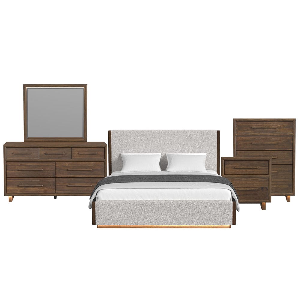 Picket House Furnishings -  Perth King UPH 5PC Bedroom Set with Boucle Beige and LED in Brown - B-16760-5-KUB-5PC view 1