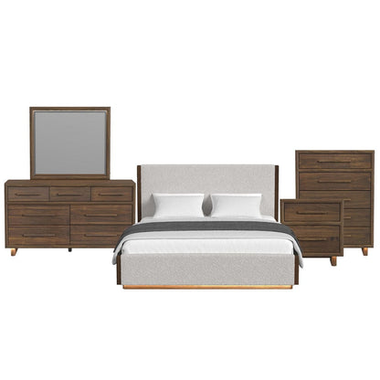 Picket House Furnishings -  Perth King UPH 5PC Bedroom Set with Boucle Beige and LED in Brown - B-16760-5-KUB-5PC view 1