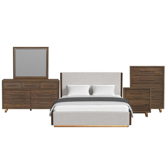 Picket House Furnishings -  Perth King UPH 5PC Bedroom Set with Boucle Beige and LED in Brown - B-16760-5-KUB-5PC view 1
