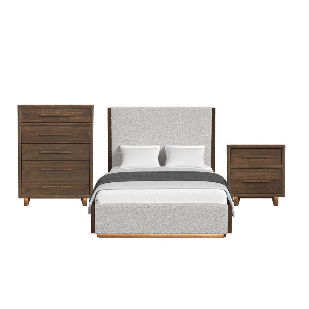Picket House Furnishings -  Perth  Queen UPH 3PC Bedroom Set with Boucle Beige and LED in Brown - B-16760-5-QUB-3PC view 1