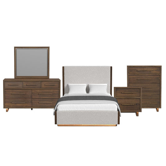 Picket House Furnishings -  Perth Queen UPH 5PC Bedroom Set with Boucle Beige and LED in Brown - B-16760-5-QUB-5PC view 1