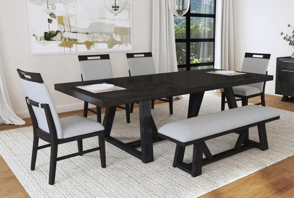 Picket House Furnishings - Pinnacle 6PC Standard Height Dining Set in Charcoal-Table, Four Chairs & Bench - D-12980-3-DT-6PC veiw 1