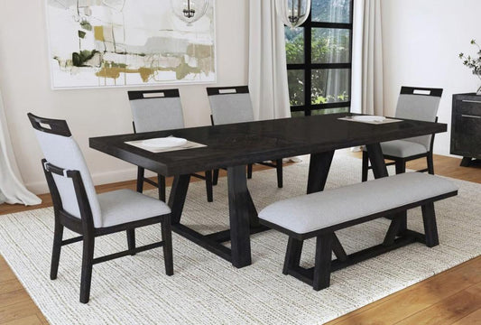 Picket House Furnishings - Pinnacle 6PC Standard Height Dining Set in Charcoal-Table, Four Chairs & Bench - D-12980-3-DT-6PC veiw 1