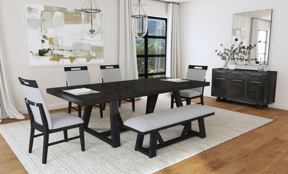 Picket House Furnishings - Pinnacle Dining Bench with Light Grey Fabric in Charcoal - D-12980-3-BN veiw 4