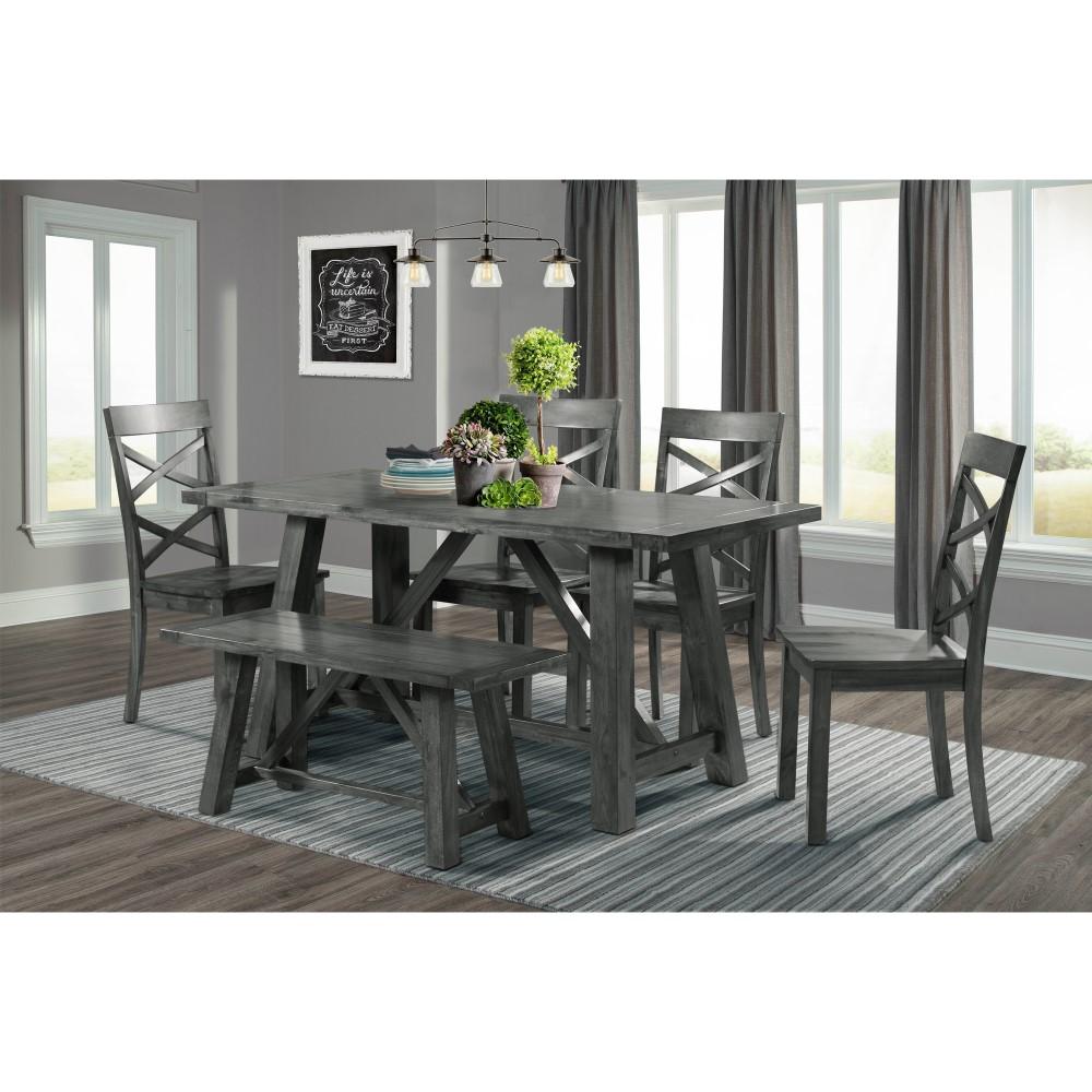 Picket House Furnishings - Regan 6PC Dining Set in Gray-Table, 4 Side Chairs & Bench - DRN3006DS veiw 1