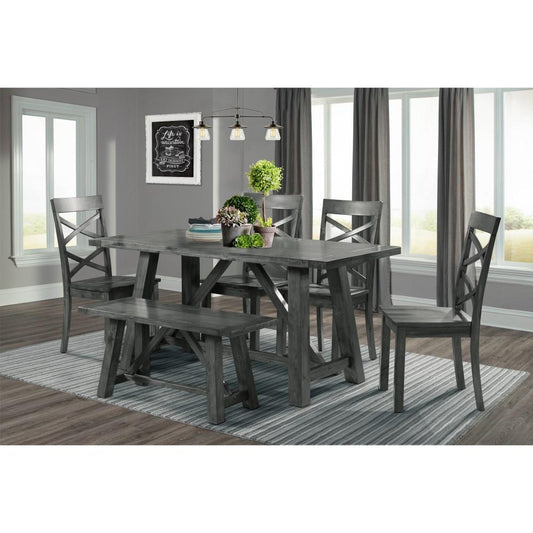 Picket House Furnishings - Regan 6PC Dining Set in Gray-Table, 4 Side Chairs & Bench - DRN3006DS veiw 1