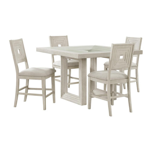 Picket House Furnishings -  Rhiannon  5PC Square Counter Height Dining Set in Antique White-Table and Four Chairs - D-11600-7-SCT-5PC veiw 1
