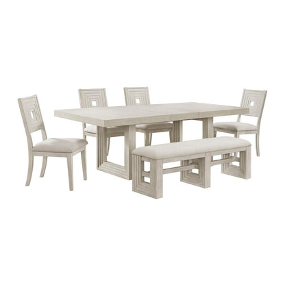 Picket House Furnishings -  Rhiannon 6PC Standard Height Dining Set in Antique White-Table, Four Chairs & Bench - D-11600-7-DT-6PC veiw 1