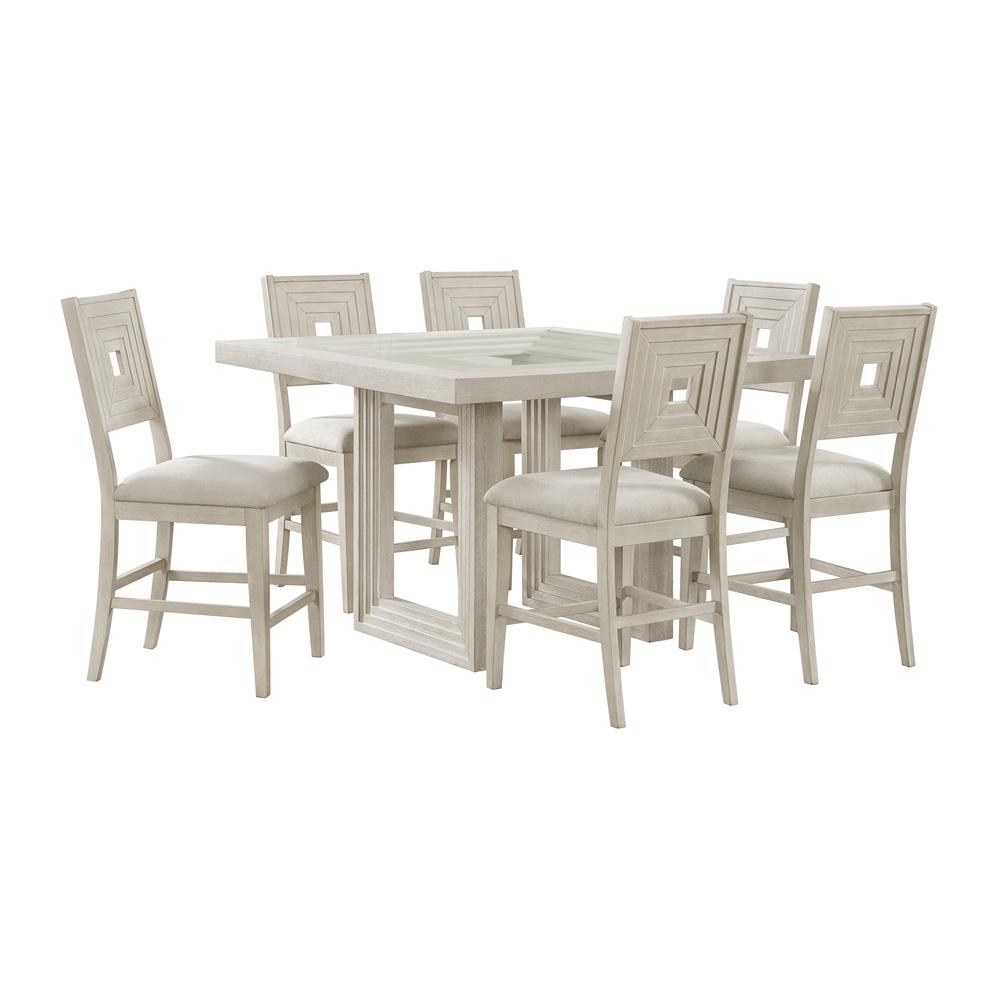 Picket House Furnishings -  Rhiannon 7PC Square Counter Height Dining Set in Antique White-Table and Six Chairs - D-11600-7-SCT-7PC veiw 1