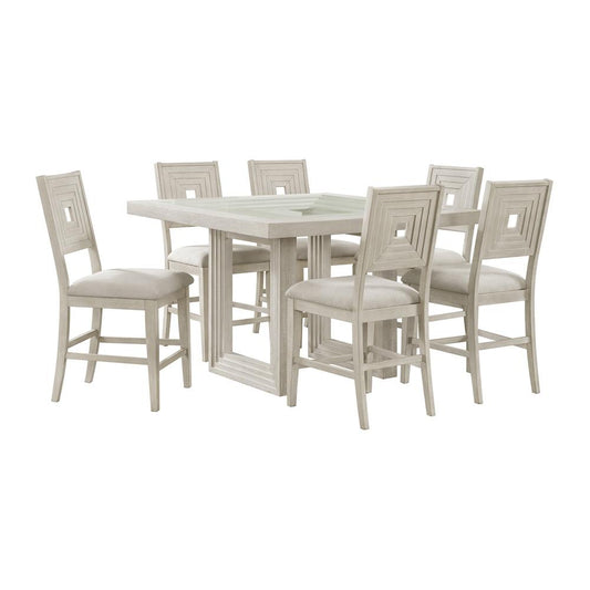Picket House Furnishings -  Rhiannon 7PC Square Counter Height Dining Set in Antique White-Table and Six Chairs - D-11600-7-SCT-7PC veiw 1