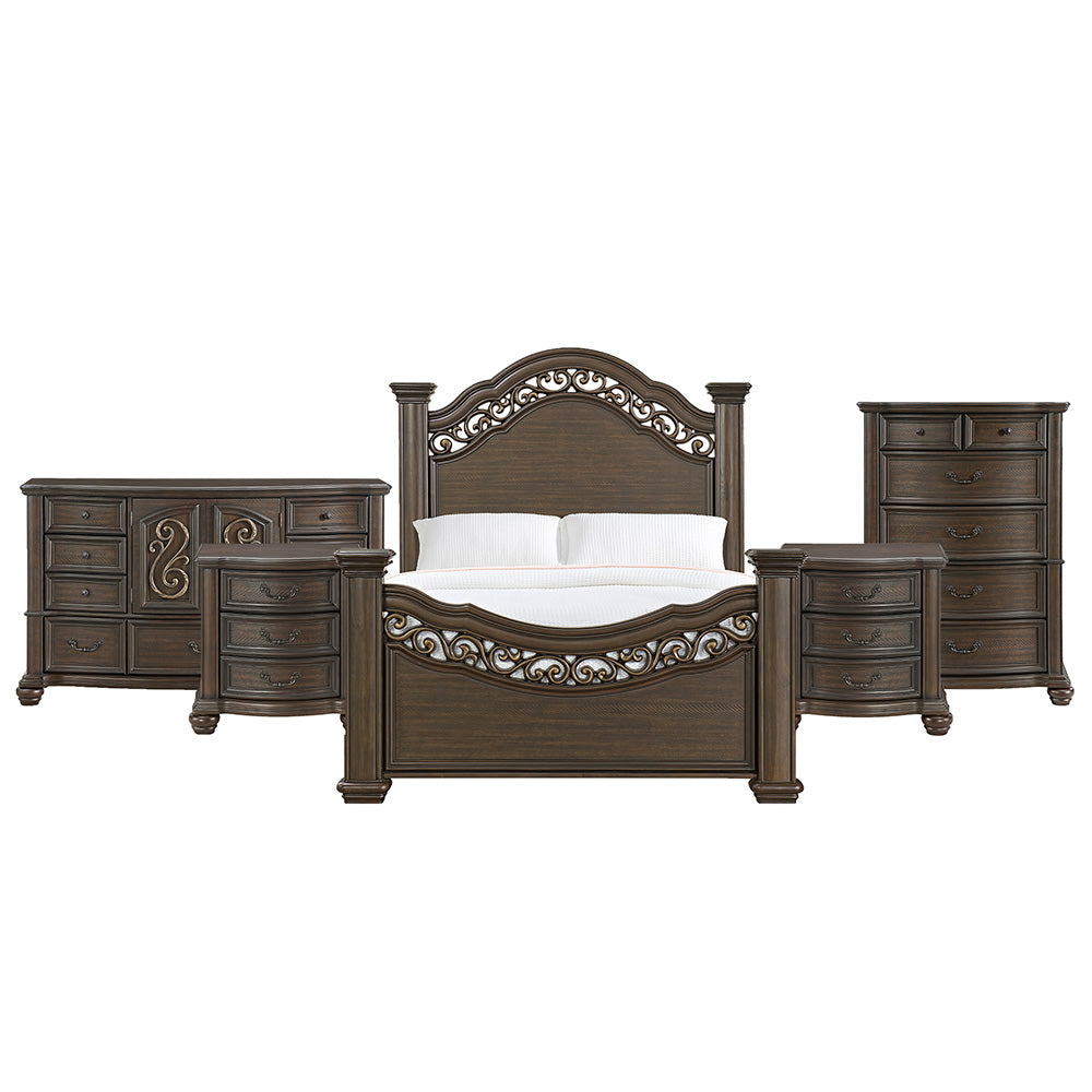 Picket House Furnishings - Rosalinda Queen 5PC Bedroom Set in Mahogany - B-13070-5-QB-NSDRC view 1