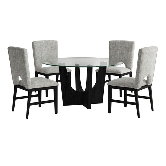 Picket House Furnishings -  Salem 5PC Standard Height Dining Set in Black-Round Table with Glass Top and Four Chairs - D-17380-8-DT3-5PC view 1