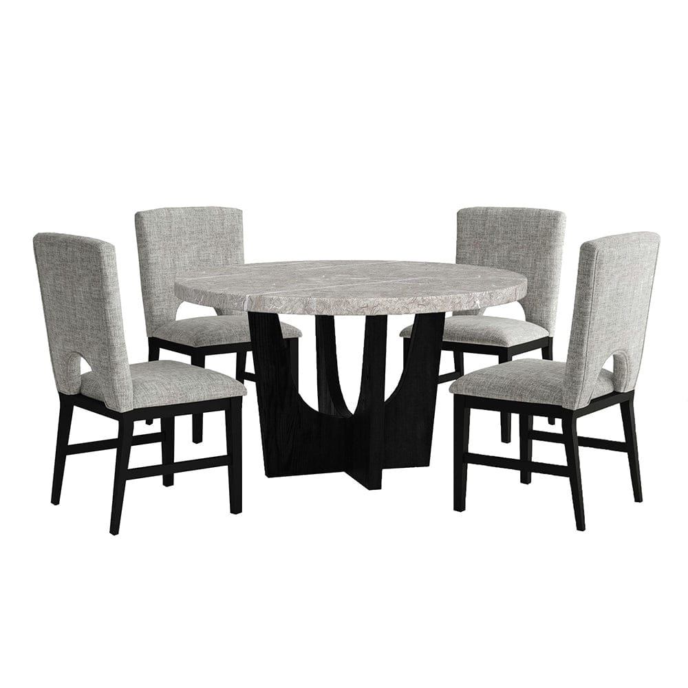 Picket House Furnishings -  Salem 5PC Standard Height Dining Set in Black-Round Table with Grey Faux Marble Top and Four Chairs - D-17380-8-DT2-5PC view 1