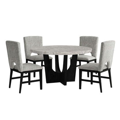 Picket House Furnishings -  Salem 5PC Standard Height Dining Set in Black-Round Table with Grey Faux Marble Top and Four Chairs - D-17380-8-DT2-5PC view 1