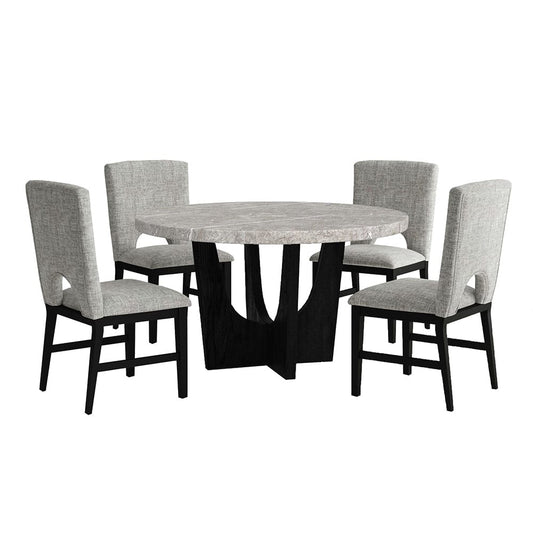 Picket House Furnishings -  Salem 5PC Standard Height Dining Set in Black-Round Table with Grey Faux Marble Top and Four Chairs - D-17380-8-DT2-5PC view 1
