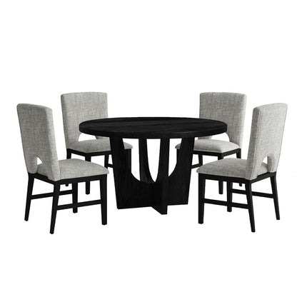 Picket House Furnishings -  Salem 5PC Standard Height Dining Set in Black-Round Table with Wood Top and Four Chairs - D-17380-8-DT1-5PC view 1