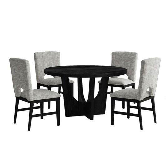 Picket House Furnishings -  Salem 5PC Standard Height Dining Set in Black-Round Table with Wood Top and Four Chairs - D-17380-8-DT1-5PC view 1