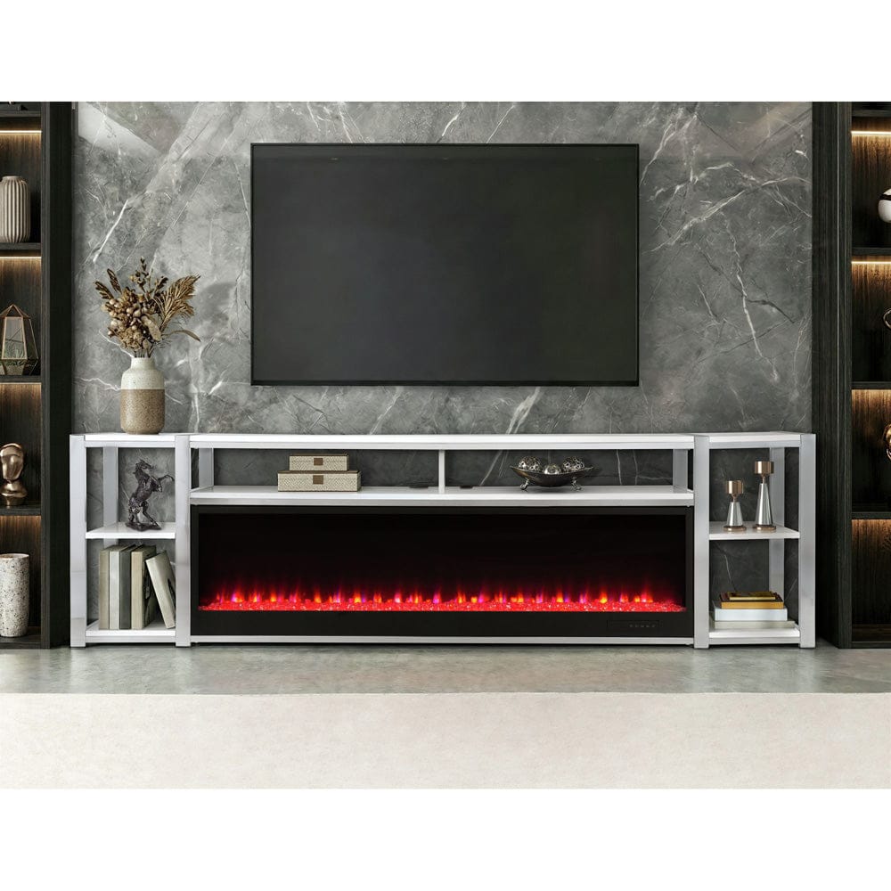 Picket House Furnishings -  Shauna 80" TV Console with Firelight in White - LA-17270-7-FP view 6