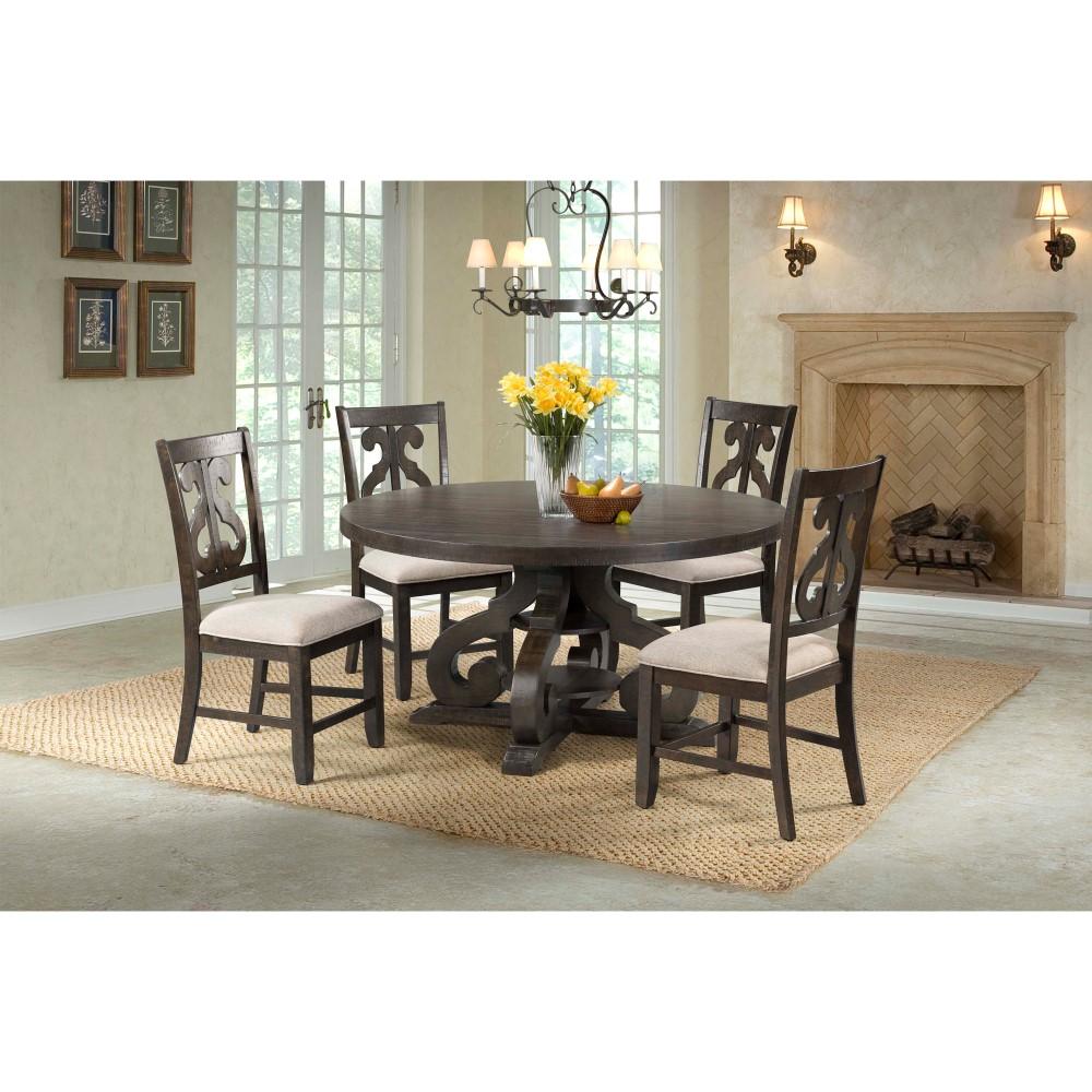 Picket House Furnishings - Stanford Round 5Pc Dining Set Round Table And 4 Chairs in Smokey Walnut - DST1805PC veiw 3