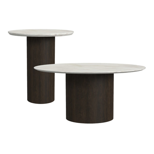 Picket House Furnishings - Sutton 2PC Occasional Table Set with White Faux Marble Top and Base in Dark Brown-Coffee Table & End Table - T-16000-5-2PC
