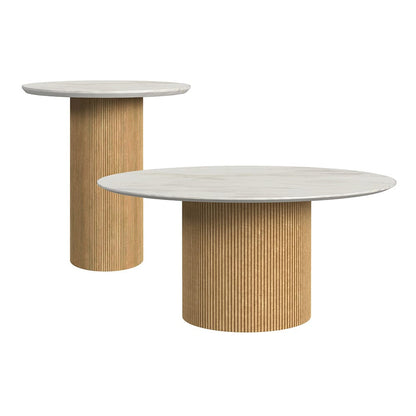 Picket House Furnishings -  Sutton 2PC Occasional Table Set with White Faux Marble Top and Base in Natural-Coffee Table & End Table - T-16000-6-2PC view 1