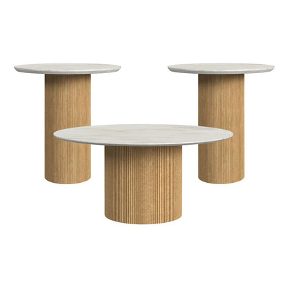 Picket House Furnishings -  Sutton 3PC Occasional Table Set with White Faux Marble Top and Base in Natural-Coffee Table & Two End Tables - T-16000-6-3PC view 1
