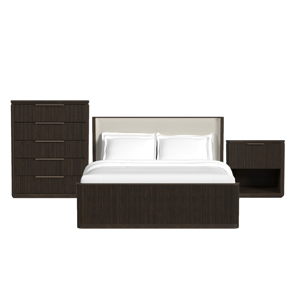 Picket House Furnishings - Sutton King UPH 3PC Bedroom Set with White Fabric in Dark Brown - B-16000-5-KUB-3PC view 1