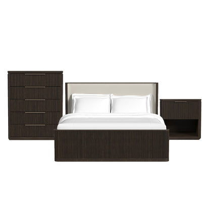 Picket House Furnishings - Sutton King UPH 3PC Bedroom Set with White Fabric in Dark Brown - B-16000-5-KUB-3PC view 1