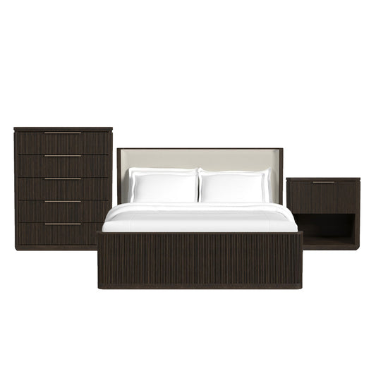 Picket House Furnishings - Sutton King UPH 3PC Bedroom Set with White Fabric in Dark Brown - B-16000-5-KUB-3PC view 1