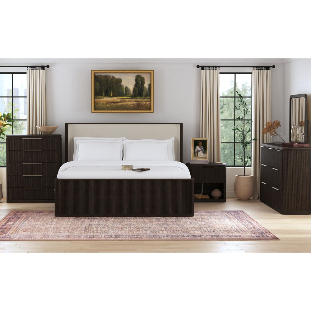 Picket House Furnishings - Sutton King UPH 3PC Bedroom Set with White Fabric in Dark Brown - B-16000-5-KUB-3PC view 2