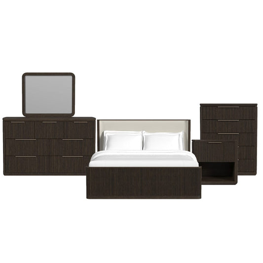 Picket House Furnishings - Sutton King UPH 5PC Bedroom Set with White Fabric in Dark Brown - B-16000-5-KUB-5PC view 2