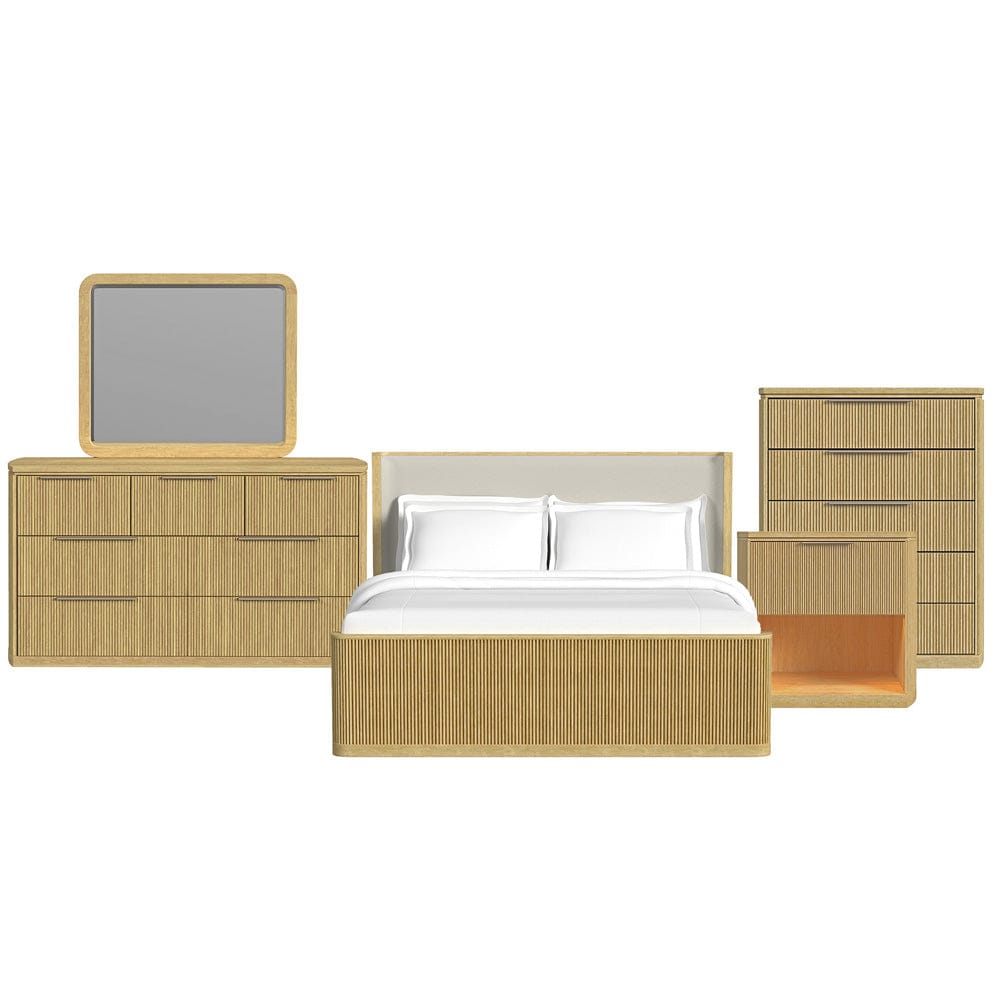Picket House Furnishings -  Sutton King UPH 5PC Bedroom Set with White Fabric in Natural - B-16000-6-KUB-5PC view 1