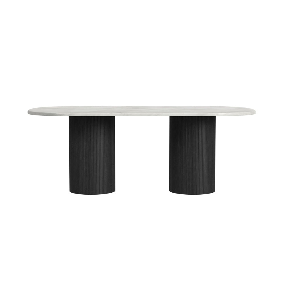 Picket House Furnishings - Sutton  Oval Dining Table with White Faux Marble Top in Black with Grain - D-16000-8W-DT view 2