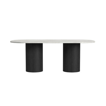 Picket House Furnishings - Sutton  Oval Dining Table with White Faux Marble Top in Black with Grain - D-16000-8W-DT view 2