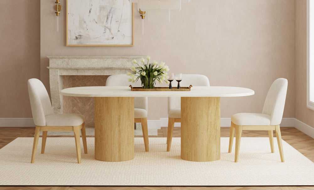 Picket House Furnishings - Sutton  Oval Dining Table with White Faux Marble Top in Natural - D-16000-6-DT view 6