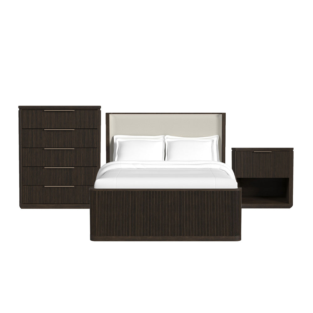 Picket House Furnishings - Sutton Queen UPH 3PC Bedroom Set with White Fabric in Dark Brown - B-16000-5-QUB-3PC view 1