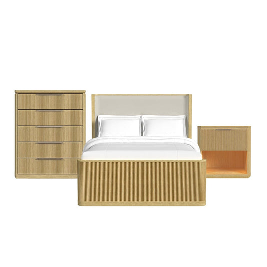 Picket House Furnishings -  Sutton Queen UPH 3PC Bedroom Set with White Fabric in Natural - B-16000-6-QUB-3PC view 1
