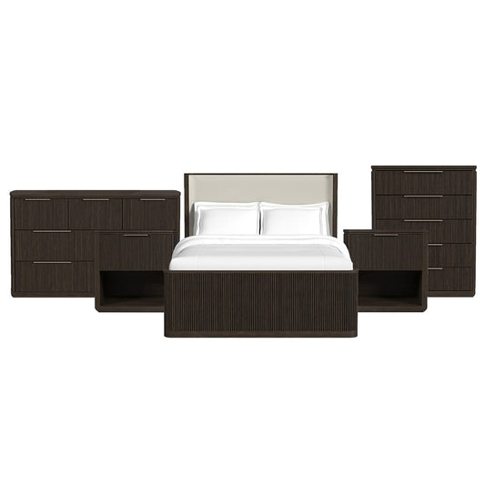 Picket House Furnishings - Sutton Queen Uph 5PC Bedroom Set in Dark Brown - B-16000-5-QUB-NSDRC view 1