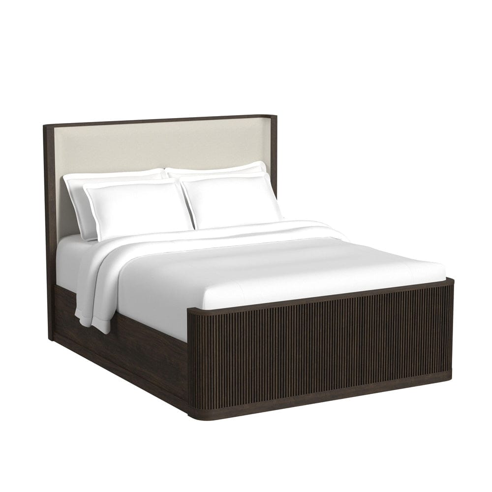 Picket House Furnishings - Sutton Queen UPH Bed with White Fabric in Dark Brown - B-16000-5-QUB view 1