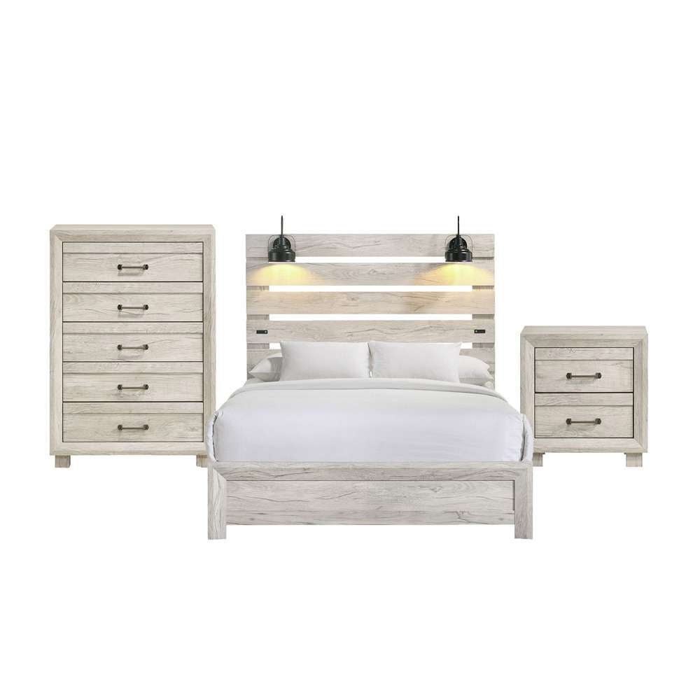 Picket House Furnishings - Tarrant Full with Lights & USB 3PC Bedroom Set in White - B-3460-7-FBL-3PC veiw 1