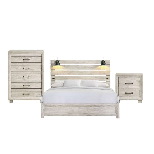 Picket House Furnishings - Tarrant King with Lights & USB 3PC Bedroom Set in White - B-3460-7-KBL-3PC veiw 1