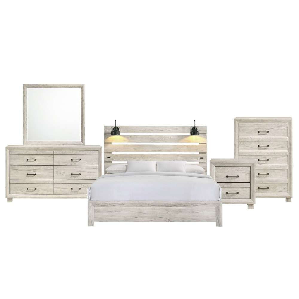 Picket House Furnishings - Tarrant King with Lights & USB 5PC Bedroom Set in White - B-3460-7-KBL-5PC veiw 1